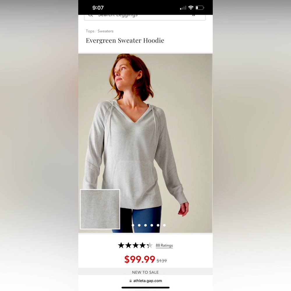 Athletica extra small sweater hoodie, gray